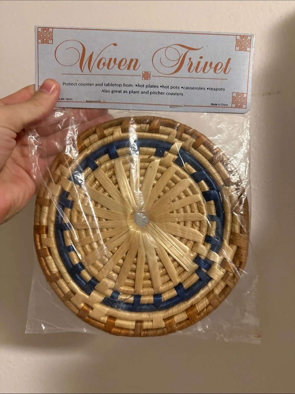 Woven Trivet Natural and Blue Woven Trivet